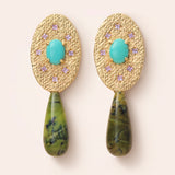 14K Yellow Gold Oval with Turquoise, Purple Amethyst and Green Opal