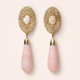 14K Yellow Gold Oval Disc with Purple Sapphires and Light Pink Opal