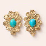 14K Yellow Gold Flower with Turquoise and Diamonds