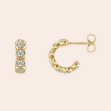 14K Yellow Gold Prong Set Diamond Mini Hoop Earrings