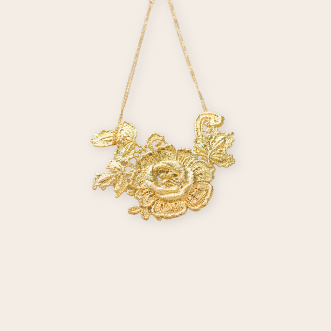 Gold Plate Large Rose Necklace