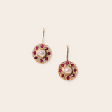 14K Yellow Gold Round Disc with Bezel Set Pearl with Round Ruby