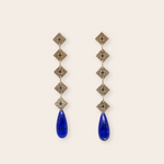 14K Yellow Gold Square drop with Sapphire and Lapis
