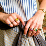 14K Yellow Gold Scalloped Ring with Green Tourmaline & Lavender Sapphires