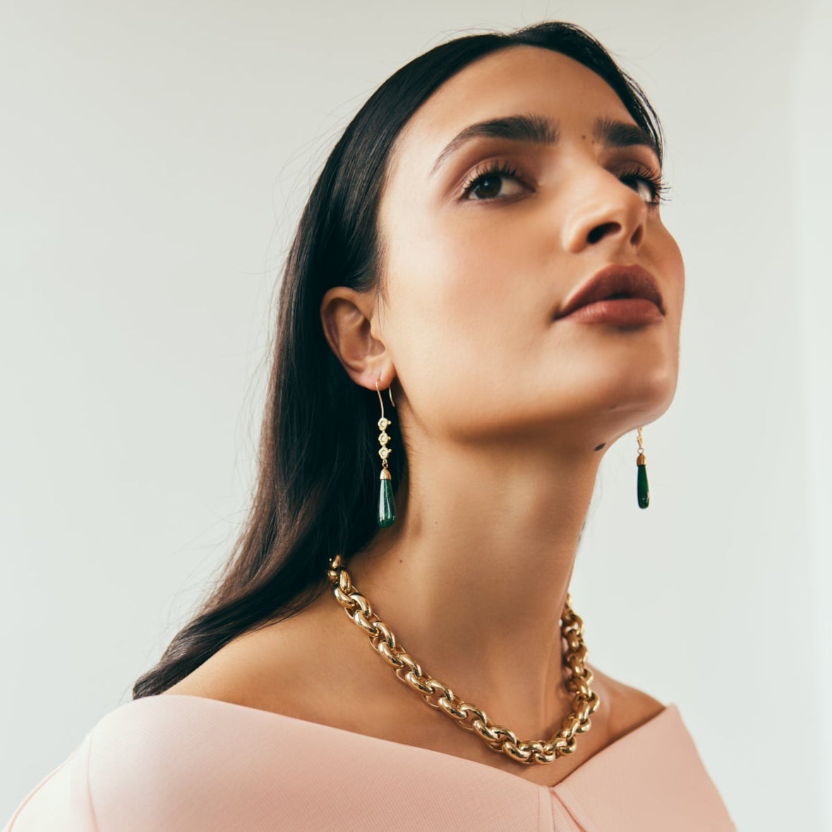 14K Yellow Gold With Diamonds And Emerald Drops