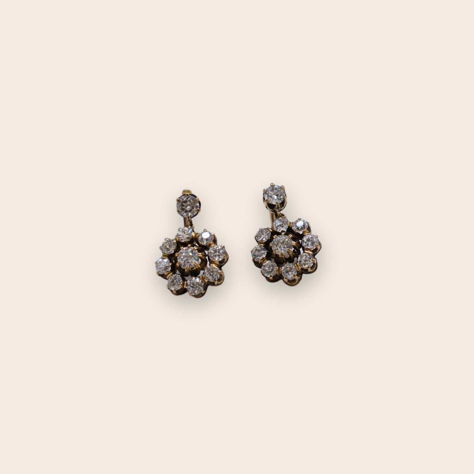 14K YG Estate Victorian Diamond Cluster Earrings
