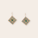 14K Yellow Gold Square with Bezel Set Emerald and Bead Set Turquoise on French Wire
