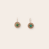 14K Yellow Gold Round Disc with Prong Set Emerald with Bead Set Diamonds on French Wire