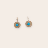 14k Yellow Gold Round with Prong Set Turquoise and Bead Set Diamonds on French Wire