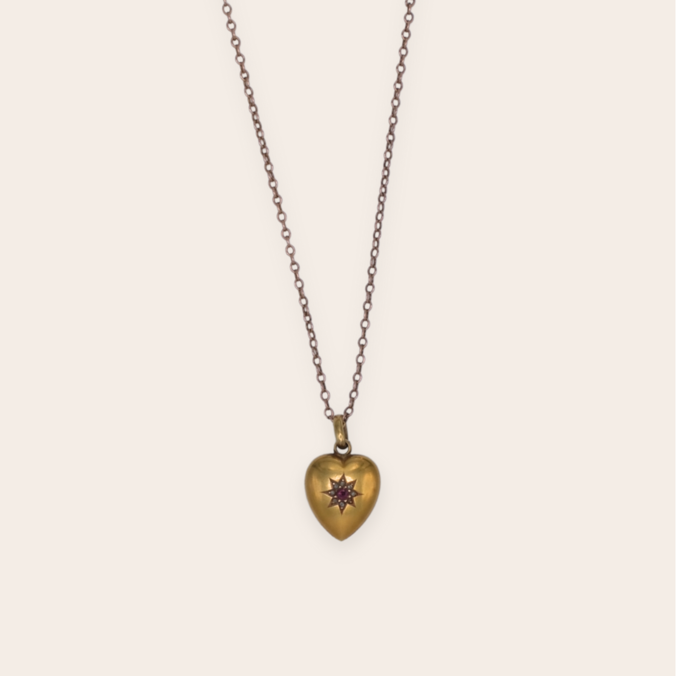 15 Ct Star w/ Diamond & Ruby Heart Pendant; With 9ct chain