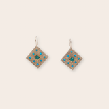 14K Yellow Gold Square with Bezel Set Emerald and Bead Set Turquoise on French Wire