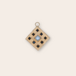 14K YG XL square with bezel pearl with 8 bead set blue sapphires
