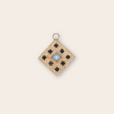 14K YG XL square with bezel pearl with 8 bead set blue sapphires