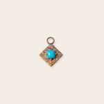14k Yellow Gold Square Prong Set Turquoise and Bead Set Diamonds