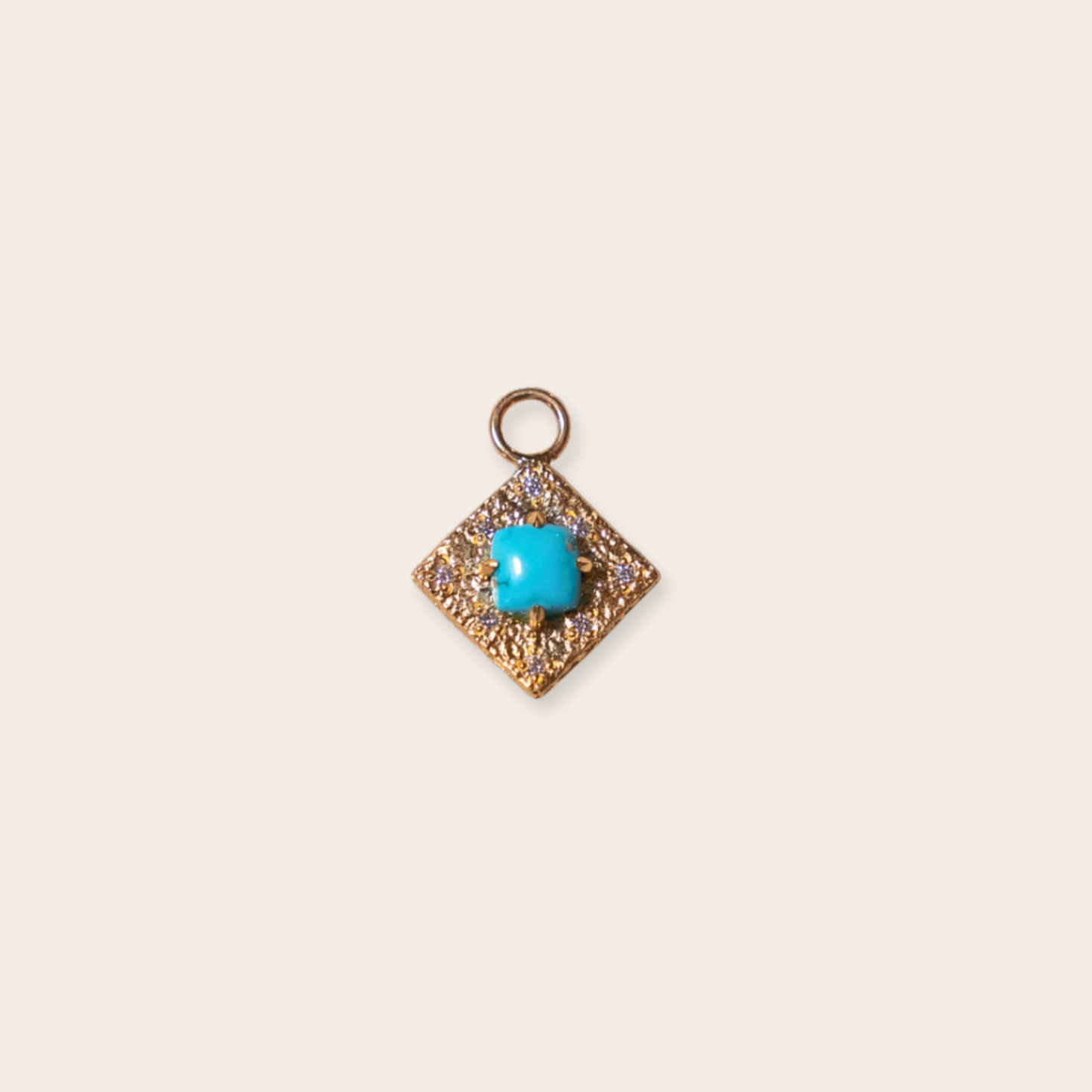 14k Yellow Gold Square Prong Set Turquoise and Bead Set Diamonds
