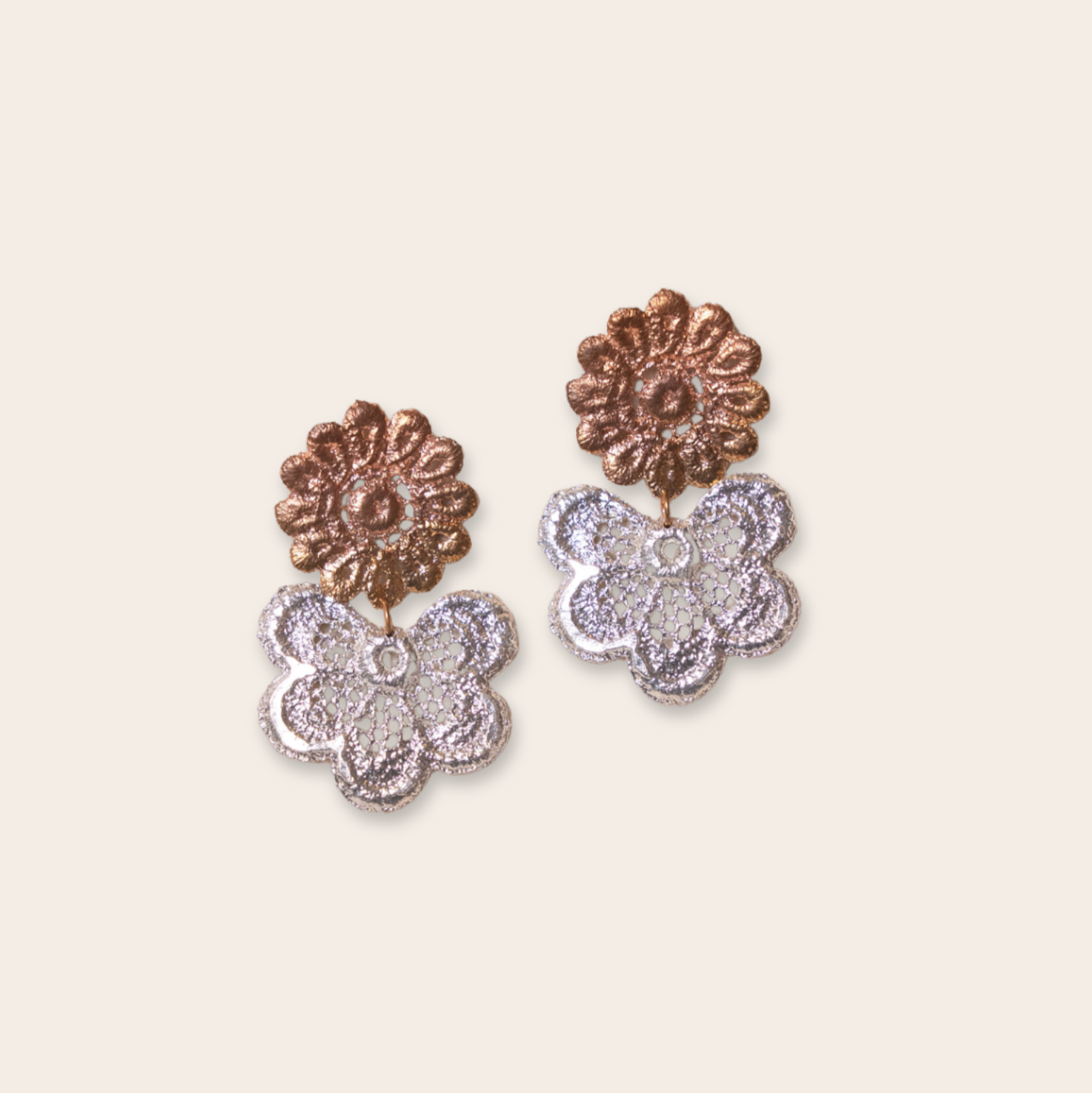 silver and bronze smaller flower drop 
