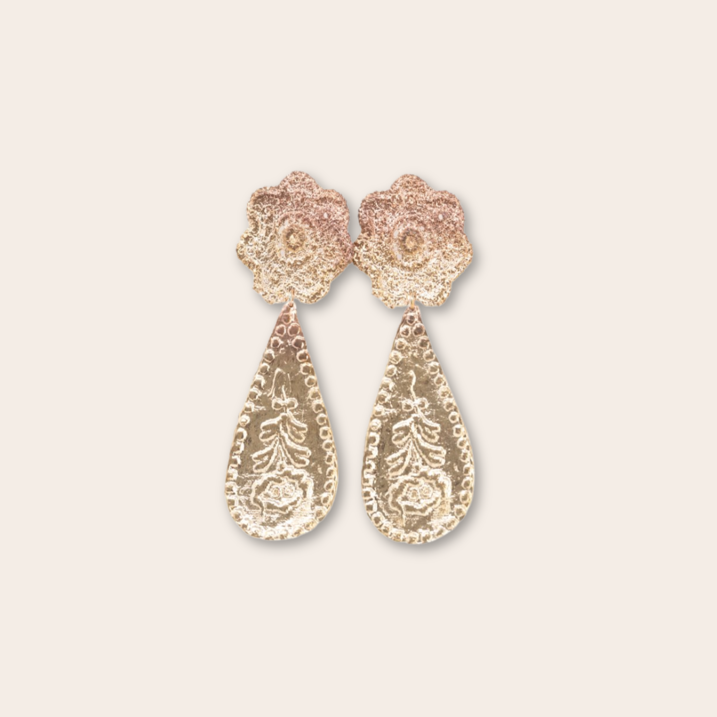 bronze flower drop earring