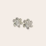 silver flower stud earring