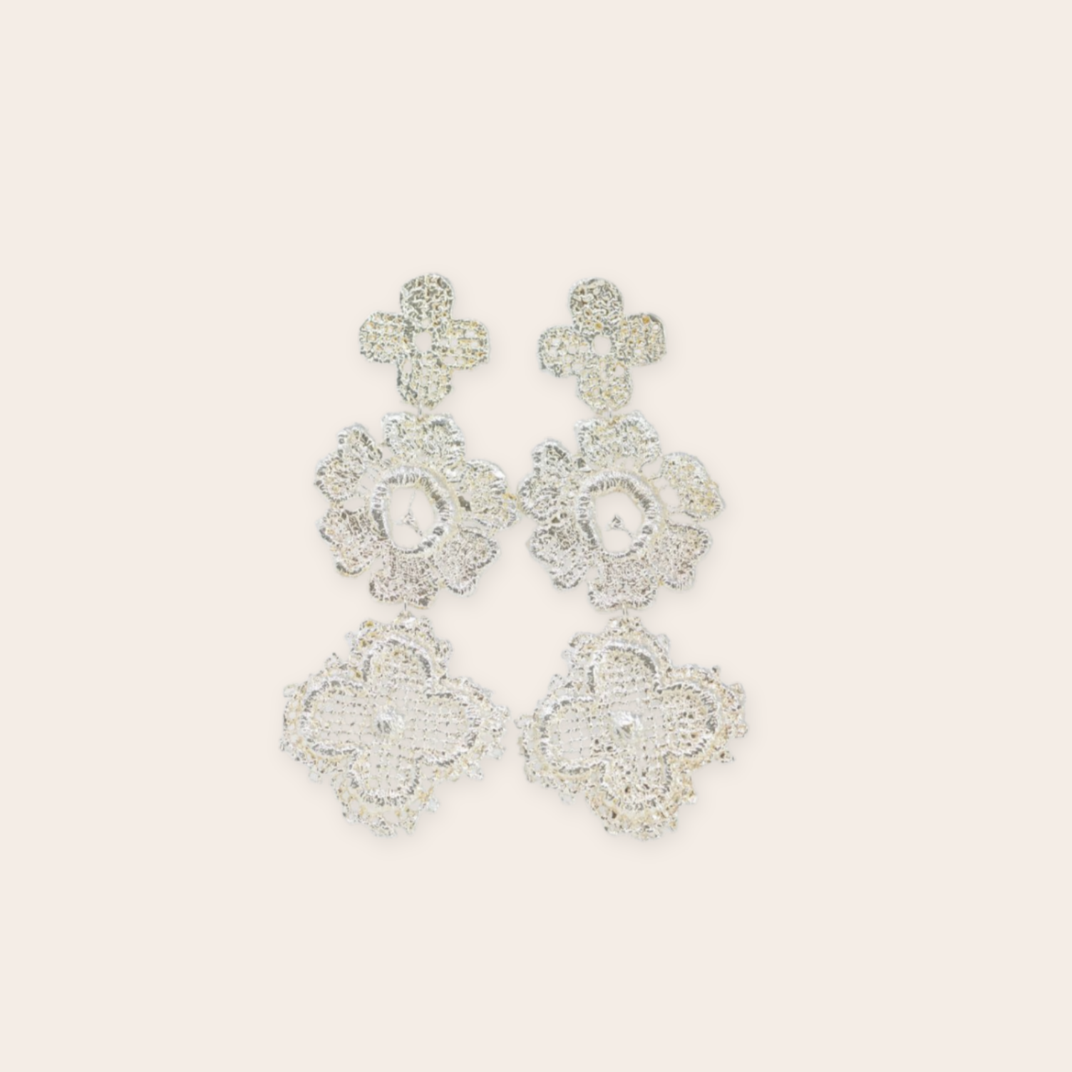 silver triple flower drop earring