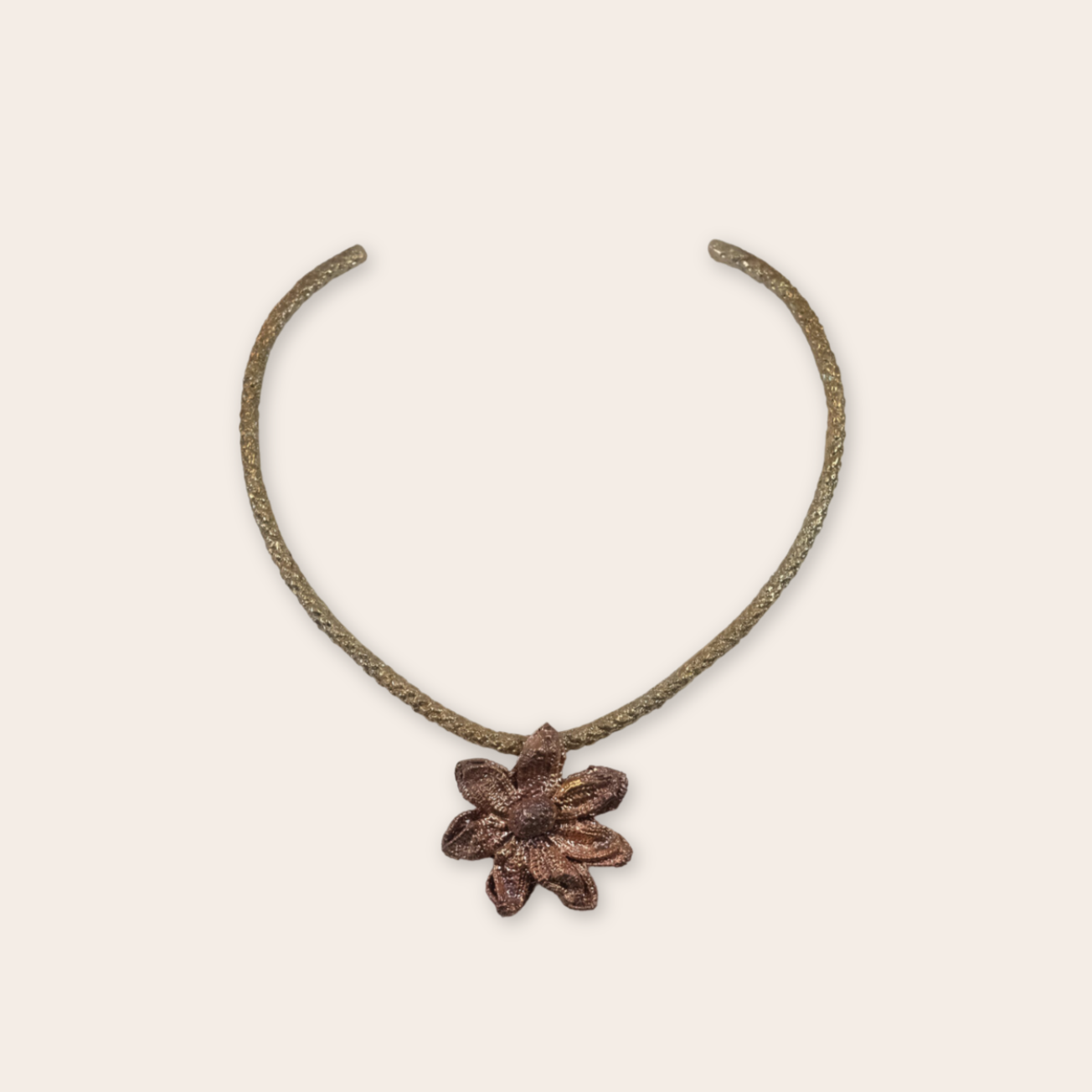 Bronze Rope Collar Necklace with Flower Pendant