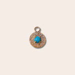 14K Yellow Gold Round Disc with Prong Set Turquoise and Bead Set Diamonds 