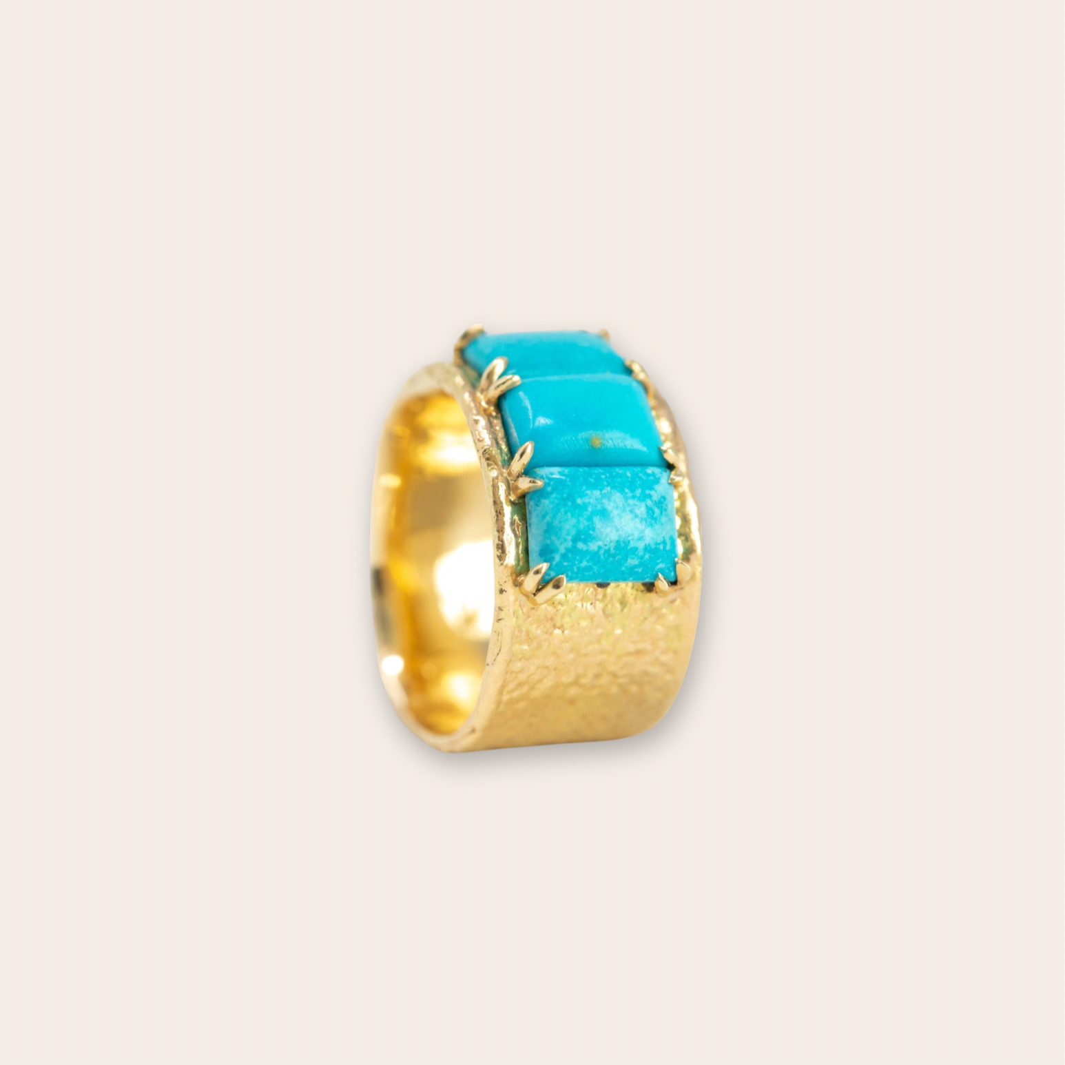 14k  yellow gold shared prong turquoise 