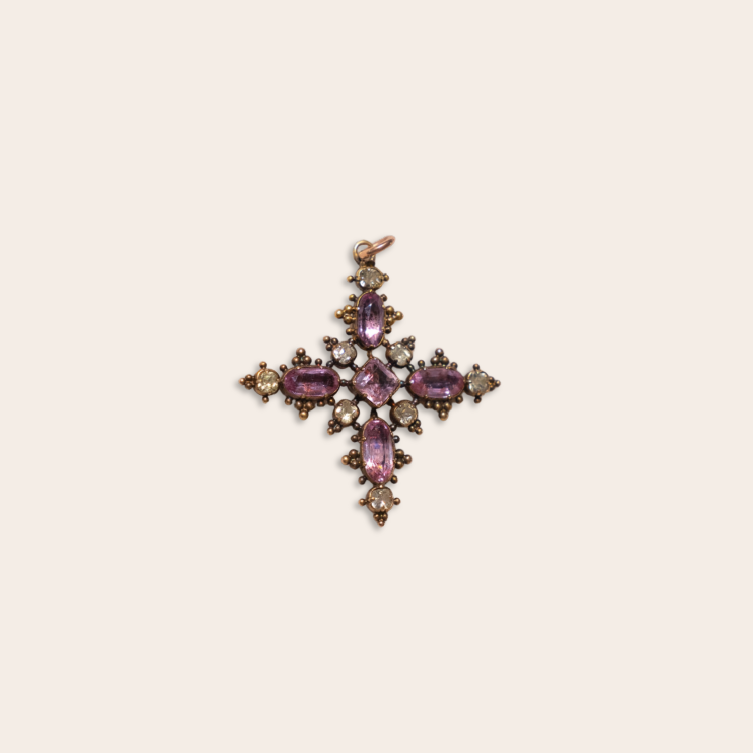 Pink Topaz Cross and Chrysoberyl Estate Pendant
